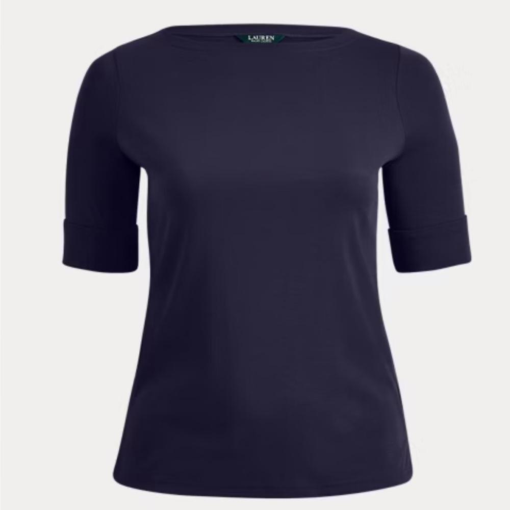 Ralph Lauren Stretch Cotton Boatneck T-shirts Women's Navy Blue Top Size 3X